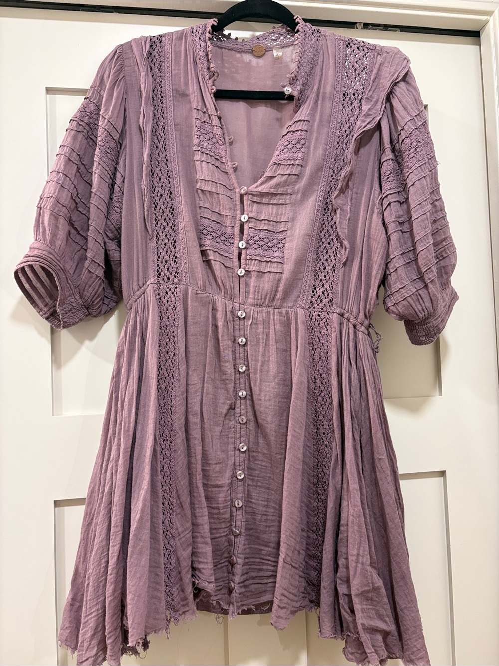 Free People Dusty Mauve Lavender Boho Button-Front Dress
